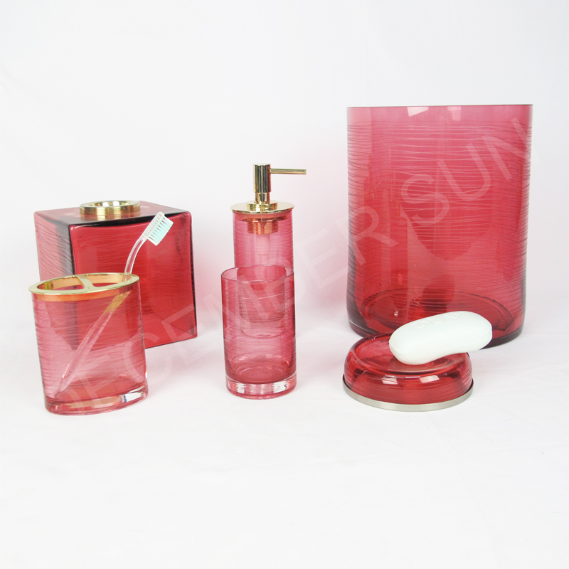 Runde Gravurstreifen mit farbigem Streuglas-Badaccessoires-Set
