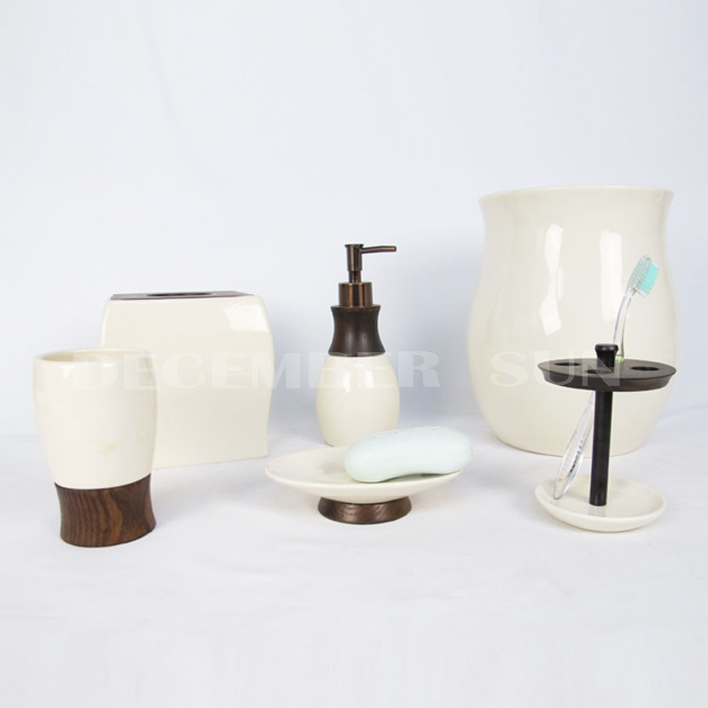 Keramik mit Holzteilen Badezimmer Zubehör Bad Set