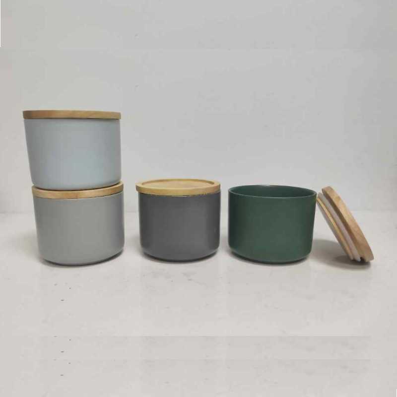 Großhandel Kleine Runde mit Holzdeckel Keramik Steinzeug Lagerkanisterglas